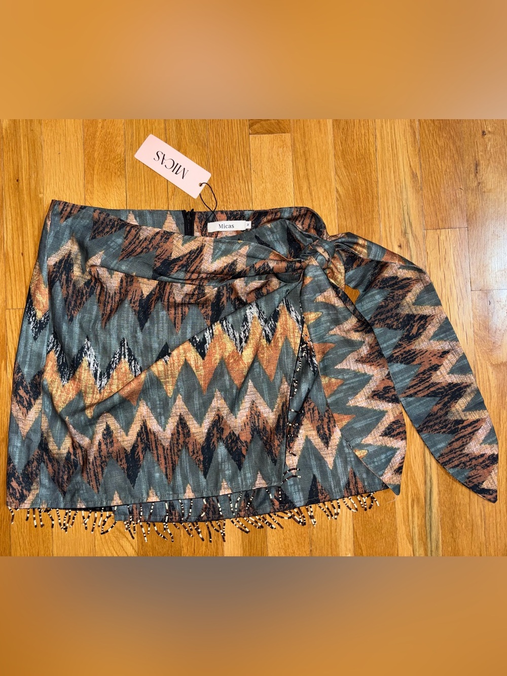 Boho Geometric Beaded Mini Skirt size Medium NWT